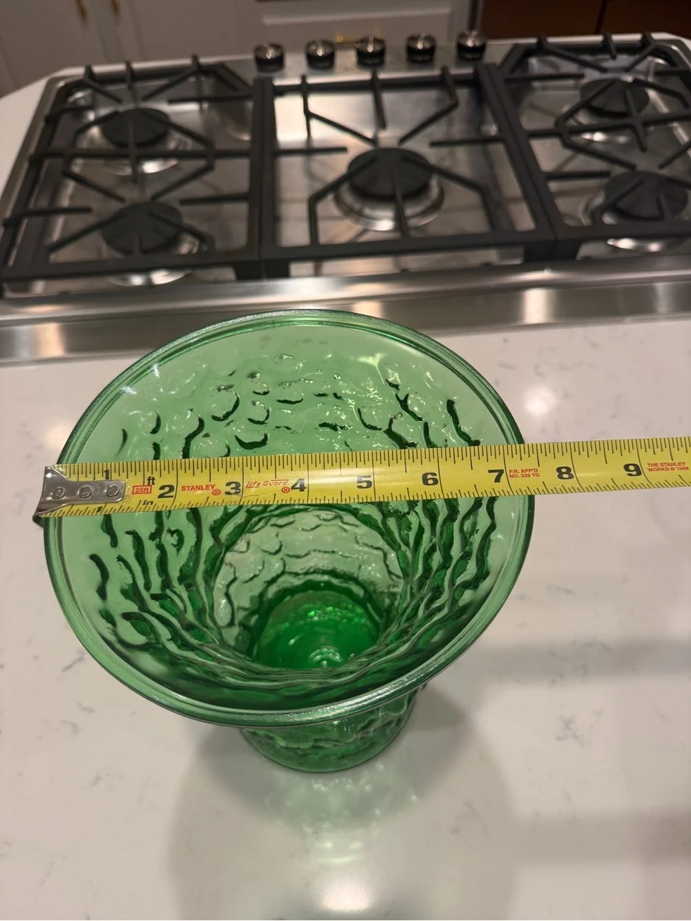 Emerald Green Textured Art Glass Pedestal Vase Heavy Pressed Glass– 10” Tall VTG